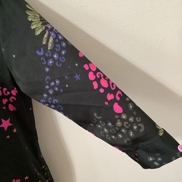 Vilagallo Artsy Wearable Art Black Graphic Leopard Midi Shirt Dress Size 4 - Picture 5 of 12